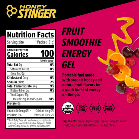 Honey Stinger Energy Gel Variety Pack | 5 Packs Each of Gold and Organic Fruit Smoothie Gluten Free & Caffeine for All Exercises Sports Nutrition Home Gym, Pre Mid Workout