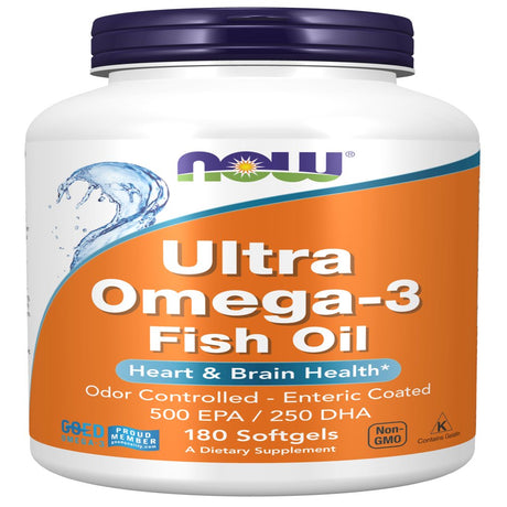 NOW Supplements, Ultra Omega-3 Molecularly Distilled and Enteric Coated, 180 Softgels