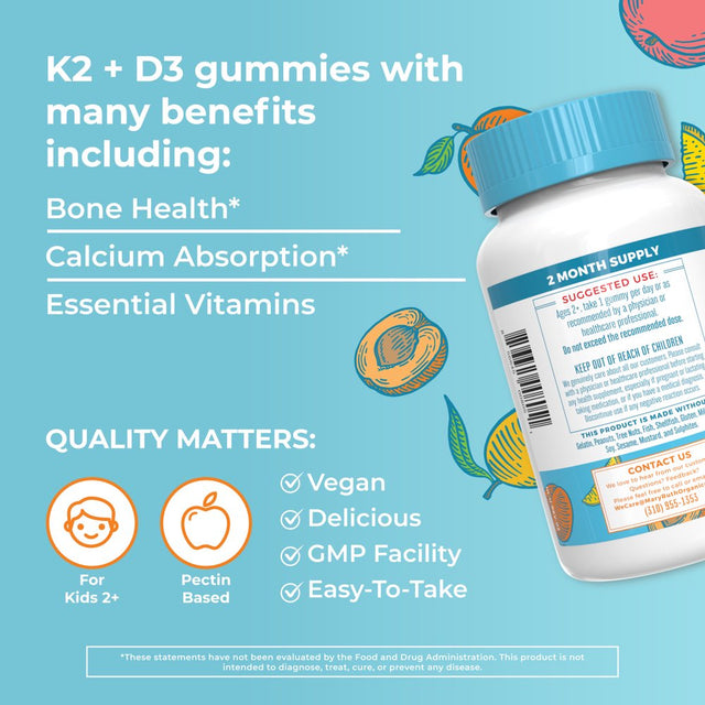 Maryruth'S Vitamin K2 + D3 Calcium Gummies - Bone Health - Peach, Mango & Apricot (60 Gummies)