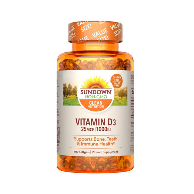 Sundown Naturals Vitamin D3 25 Mcg 1000 IU, 400 Softgels, 3-Pack