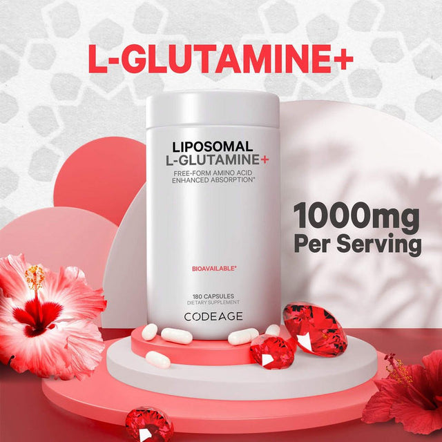 Codeage Liposomal L-Glutamine 1000Mg Supplement, Free-Form Glutamine Formula, 3-Month Supply, 180 Ct