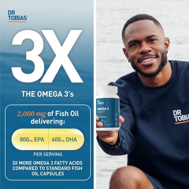 Dr. Tobias Omega 3 Fish Oil, 800 Mg EPA 600 DHA Supplement for Heart, Brain & Immune Support, Absorbable Triple Strength Oil Supplements - 2000 per Serving, 30 Servings