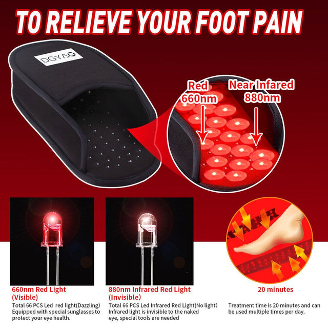 DGYAO Red Light Therapy Devices with 880Nm near Infrared Light Slippers for Feet Toes Pain Relief LED Light Therapy (Two Pads)