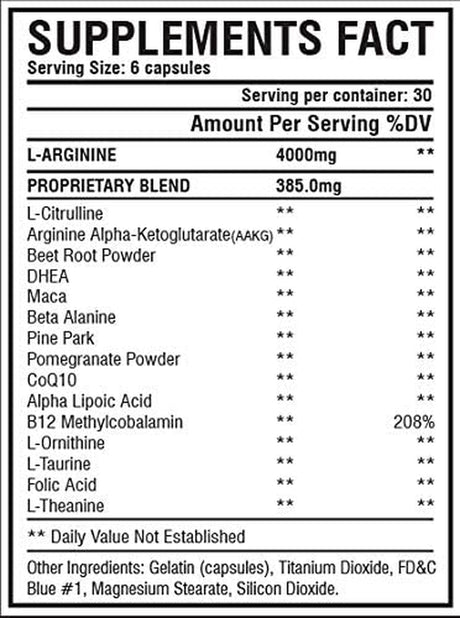 Nitric Oxide Supplement Booster Complex L Arginine 4000Mg,L Citrulline, Aakg,Beet Root,Pre Workout Supplement,Muscle Bulider,Growth,Pumps,Blood Flow,Vascularity,Heart Health,180 Capsules