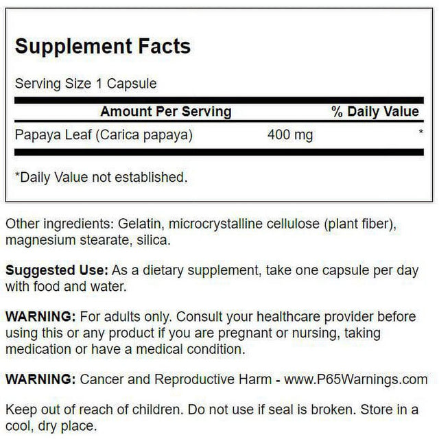 Swanson Full Spectrum Papaya Leaf Capsules, 400 Mg, 60 Count