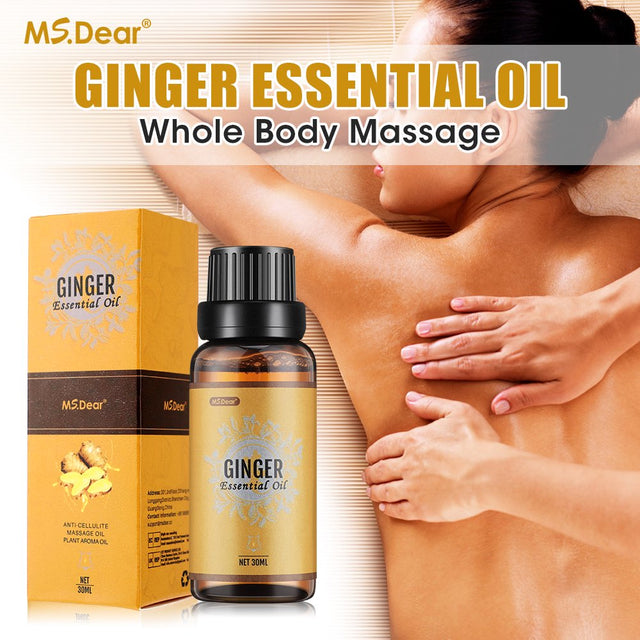 Ginger Essential Oil for Lymphatic Drainage Massage, Weight Loss and Swelling Pain, Pure Natural Belly Drainage Ginger Oil anti Cellulite Massage Ginger Oil, 30Ml