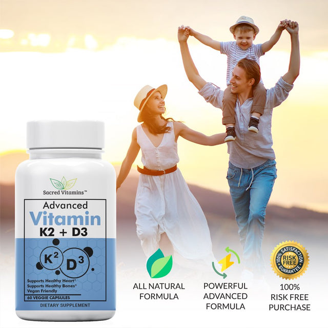 Vitamin K2 and Vitamin D3 Capsules with Bioperine for Fast Absorption - Mood Support, Bone Support, and Heart Health Formula - Potent D3 K2 Supplement for Men and Women