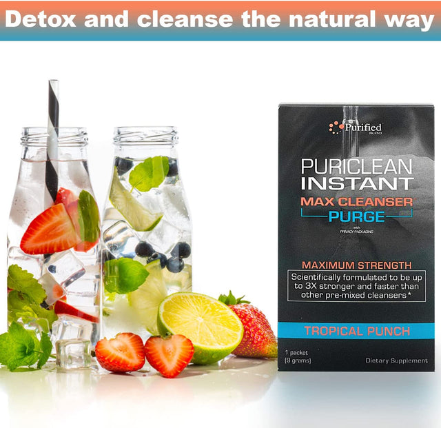 Wellgenix Puriclean Instant Max Cleanser Purge - Detox Cleansing Powder - Fruit Punch - 9 Grams of Herbal Cleansing Detox Powder