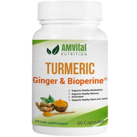 Amvital Turmeric Capsules with Ginger & Bioperine, Natural Joint Support, Tumeric Extract Supplement