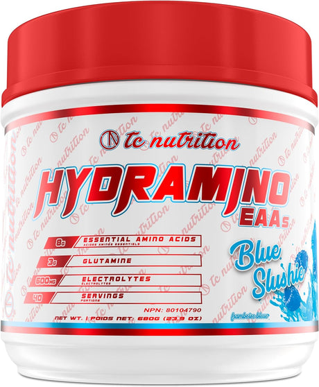 Hydramino EAA + BCAA Powder - 40 Servings - Essential Amino Acids Supplement & Electrolyte Powder for Recovery, Strength, & Hydration, 7G Bcaas, 8G Eaas, 600Mg Electrolytes (Vegan, Blue Slushie)