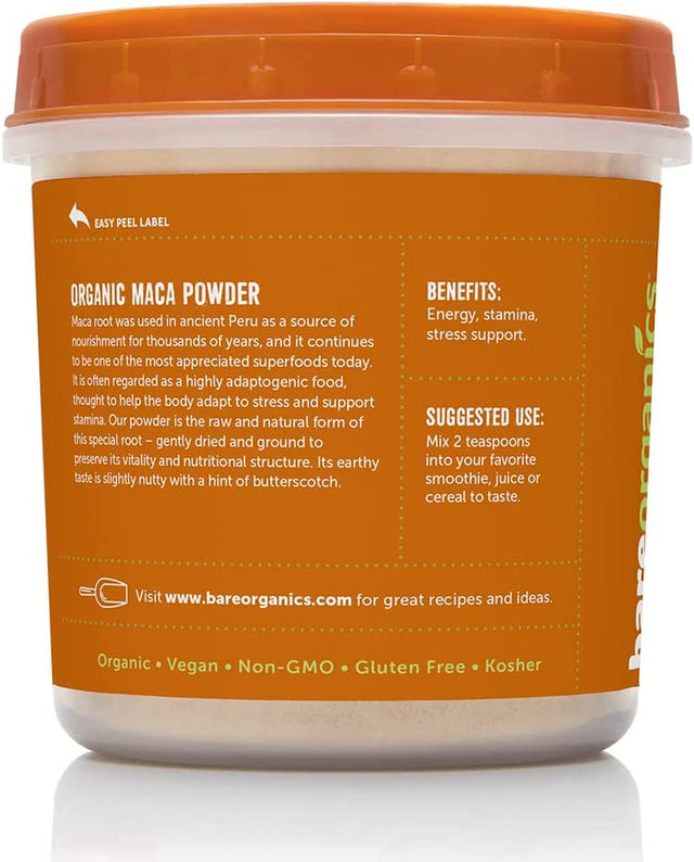 Bareorganics Maca Root Powder | Organic, Vegan, Non-Gmo, Gluten-Free | Energy & Stamina Support, 8Oz