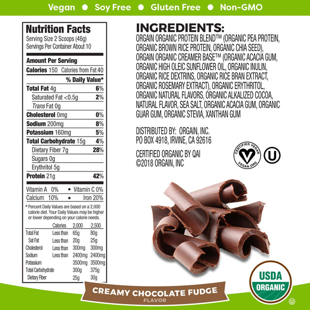 Orgain Organic Plant Based Protein Powder, Creamy Chocolate Fudge - 1.02 Pound & Organic Plant Based Protein Powder, Vanilla Bean - Vegan, Low Net Carbs, Non Dairy, Gluten Free, 1.02 Pound