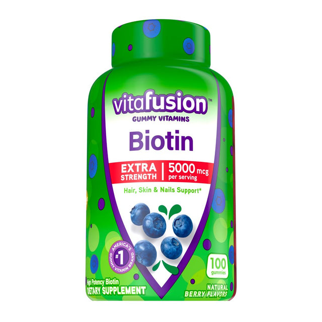 Vitafusion Extra Strength Gummy Biotin Vitamins, Blueberry Flavored, 100 Count