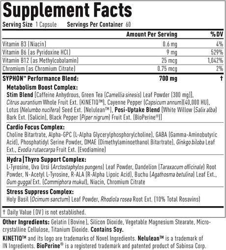 Core Active Syphon Thermogenic Fat Burner for Men, Keto Pills, Advantra Z for Energy, Focus, Appetite Control, Increase Metabolism Muscle Toning Supplements, Weight Loss Pills for Women - 60 Capsules