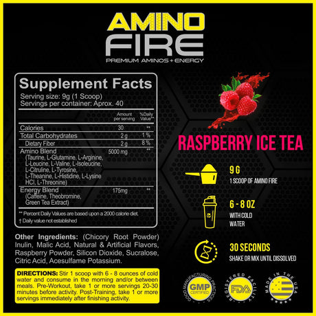 Forzagen Amino Fire 40 Servings, Energy Blend with BCAAS (Raspberry Iced Tea)