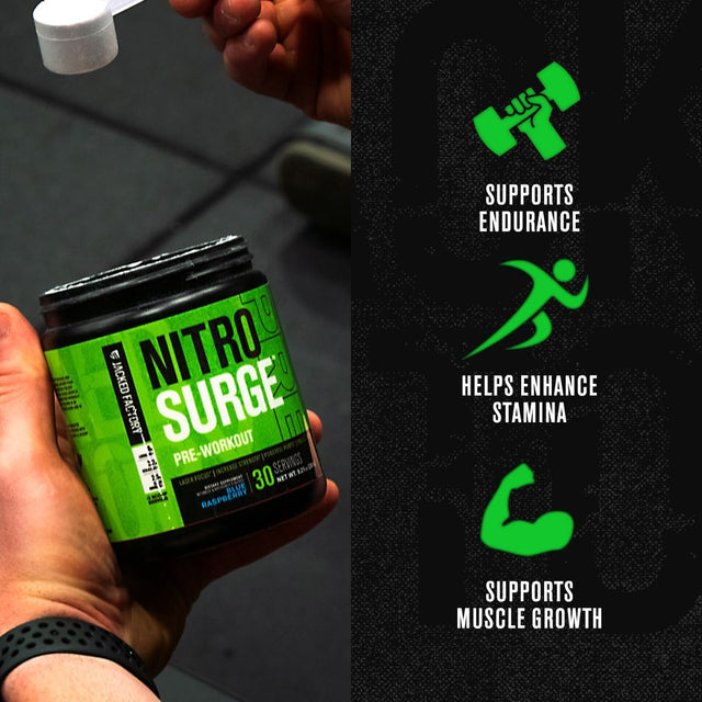 Jacked Factory NITROSURGE Pre Workout Supplement - Endless Energy, Instant Strength Gains, Clear Focus and Intense Pumps - NO Booster & Powerful Preworkout Energy Powder - 30 Servings, Watermelon