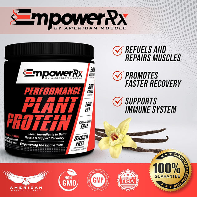 Empower Rx Performance Vegan Protein Powder Gluten Free Vanilla Plant Based Natural Protein - Non GMO for Building Muscles and Support Recovery (454G)