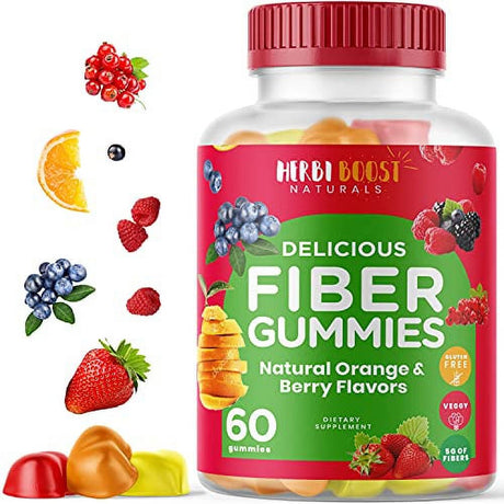 Prebiotic Fiber Gummies for Adults & Kids, Vegan Gummy Soluble Fiber with Inulin, Chicory Root Stimulating Enzymes for Digestion, Bloating Relief & Gut Health, Multicolor Natural Flavor Vitamins