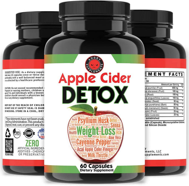 Angry Supplements Apple Cider Detox, Weight Loss Cleanse for Men and Women, Maximum Strength Formula for Improved Digestion, Heart Health, All-Natural Diet Aid (1-Bottle)