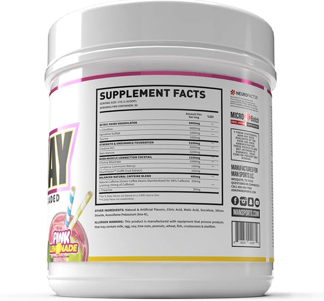 Man Sports Game Day Pre-Workout Supplement - Taurine - Creatine HCL - 30 Servings - Pink Lemonade