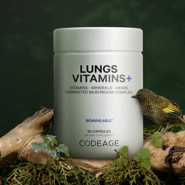 Codeage Lungs Vitamins, Milk Thistle, Zinc, Magnesium, Ginger, Mushrooms, Peppermint & Organic Herbs, 90 Ct