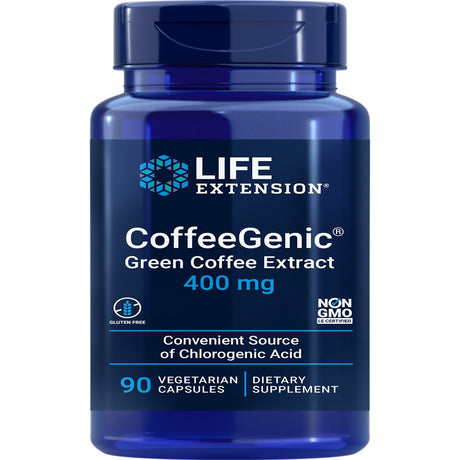 Life Extension Coffeegenic Green Coffee Extract - Helps Maintain Already-Healthy Glucose Levels after Meals - Gluten-Free, Non-Gmo - 90 Vegetarian Capsules