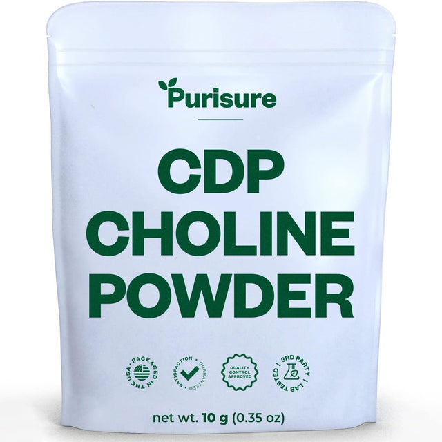 Purisure CDP Choline Powder, 10G, Brain Supplement, Reduces Mental Fatigue, 40 Uses