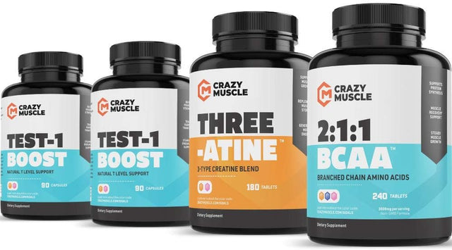 Crazy Muscle Get Bigger with BCAA, Creatine and Test 1 Boost (2 Month Supply)