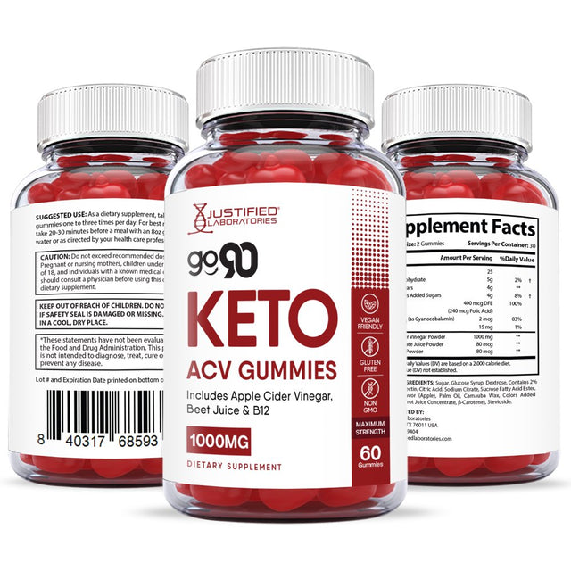 (3 Pack) Go 90 Keto ACV Gummies 1000MG Dietary Supplement 180 Gummys