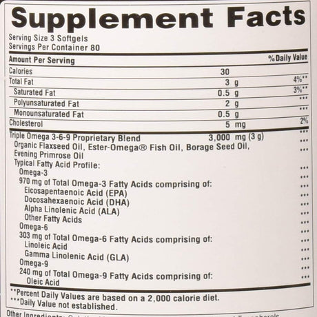 Puritans Pride Triple Omega 3-6-9 Fish, Flax & Borage Oils, 240 Count