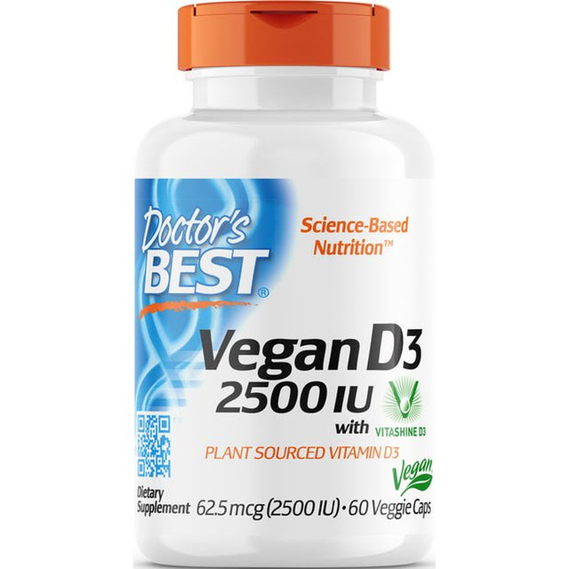 Doctor'S Best Vitamin D3 2500IU with Vitashine D3, Non-Gmo, Vegan, Gluten Free, Soy Free, Regulates Immune Function, Supports Healthy Bones, 60 Veggie Caps