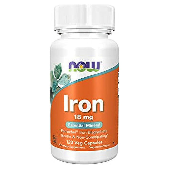 NOW Supplements, Iron 18 Mg, Non-Constipating*, Essential Mineral, 120 Veg Capsules