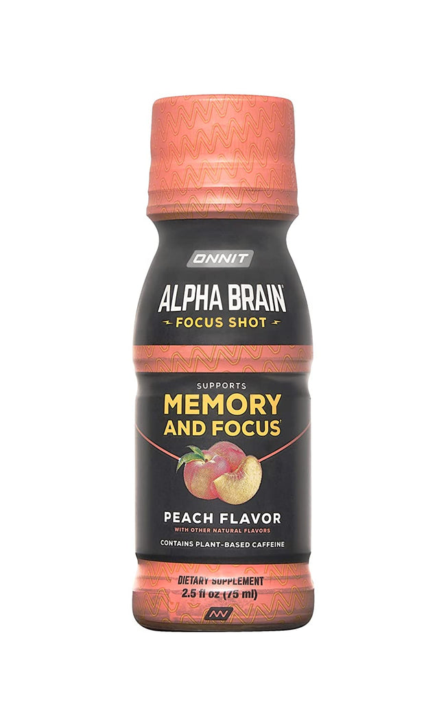 Onnit Alpha BRAIN Focus Energy Shot Supplement - Energy, Focus, Mood, Stress, Brain Booster Drink - Peach (2.5 Fl Oz, 6 Ct)