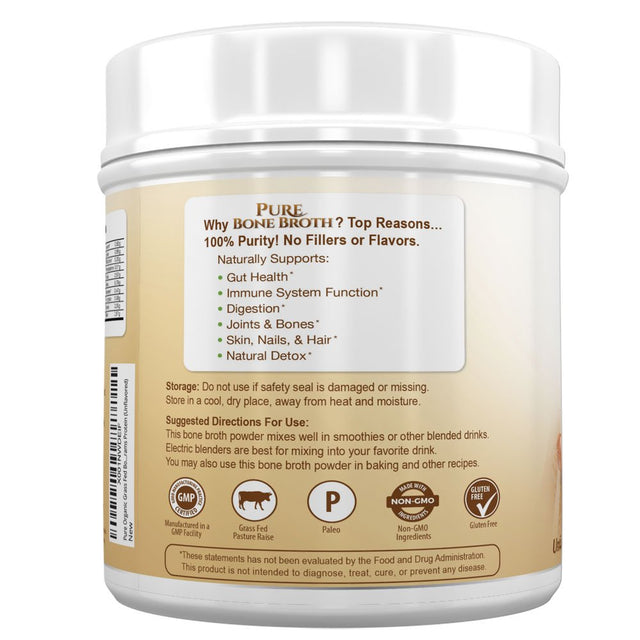 Bone Broth Protein Powder - Grass Fed Beef | Mixes Instantly |Antibiotic & Hormone Free | Keto Diet Paleo Protein Powder W/Naturally Occurring Collagen & 19 Amino Acids ? 20 Grams Protein (Unflavored)