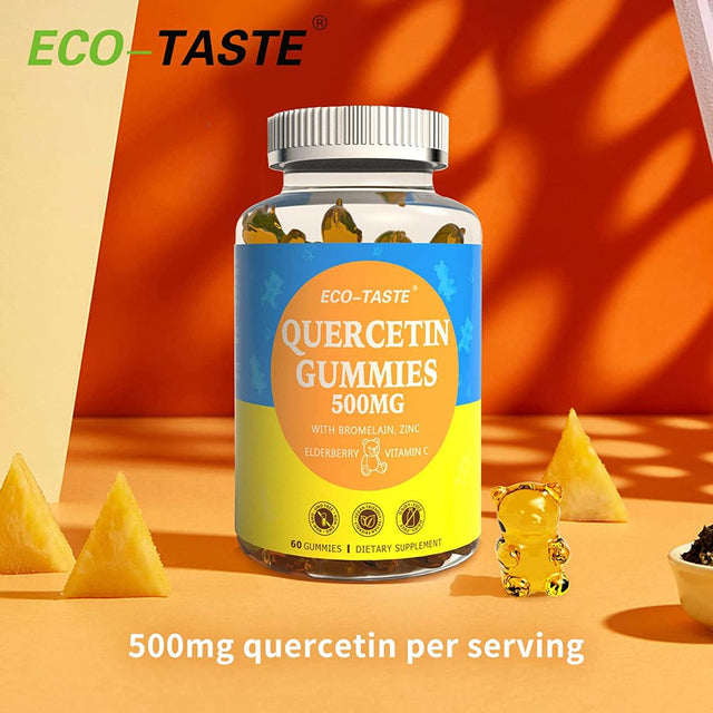 Eco-Taste Quercetin Gummies 500Mg with Vitamin C, Bromelain, Zinc, and Elderberry for Adults, 60 Gummies