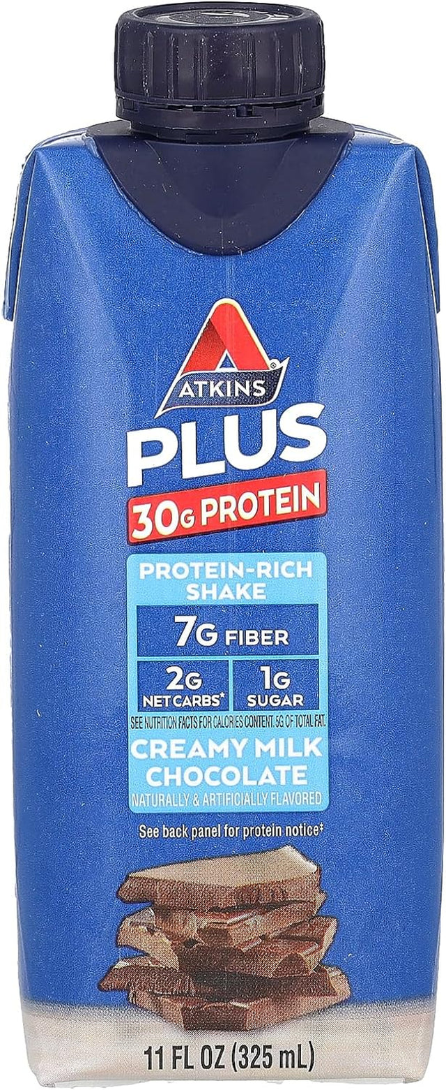 Atkins, plus Protein & Fiber High Protein Shake, Creamy Milk Chocolate, 4 - 11 Ounce Bottles( 44 Fl Ounces )