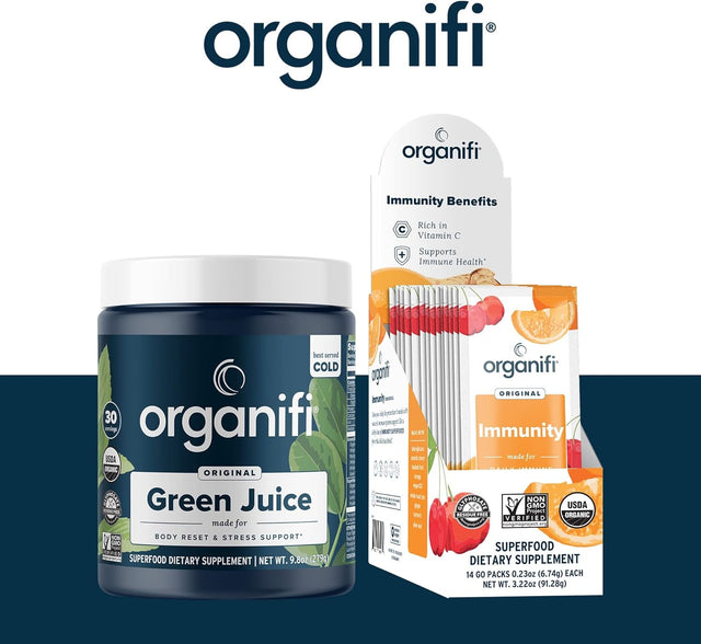 Organifi Green Juice Superfood Powder (30 Servings) and Critical Immune (30 Capsules) - Vitamin C, Weight Control, Detox Cleanse, Stress Relief and Immunity Support - Gluten Free, Vegan, Whole Food