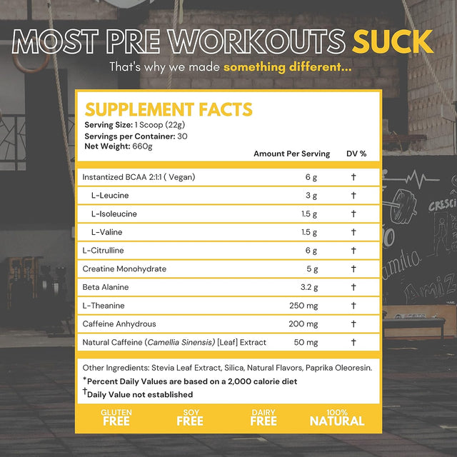 Pre Workout Powder - All Natural Preworkout for Men, Zero Artificial Sweeteners - BCAA, Creatine, Beta Alanine, L-Citrulline - 30 Full Servings (Citrulicious)