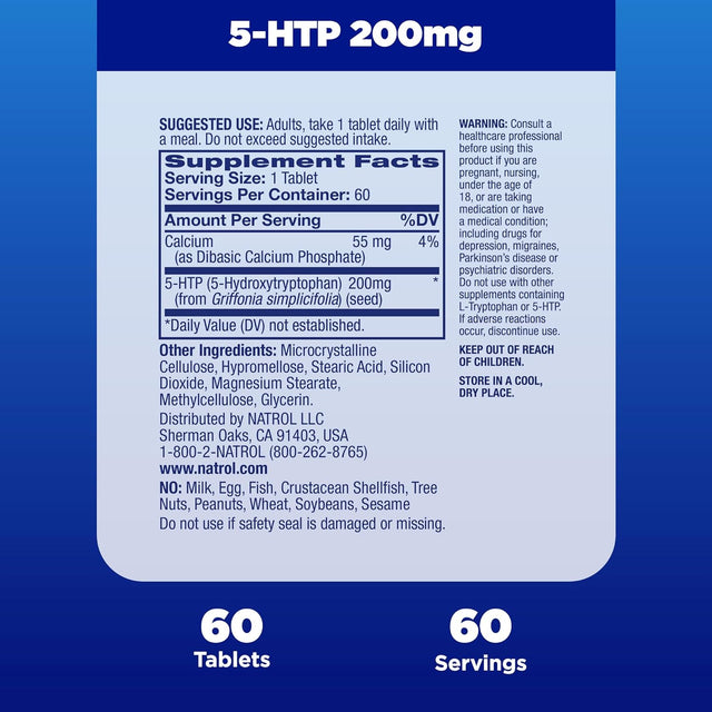 Natrol 5-HTP 200Mg, Dietary Supplement Helps Support a Balanced Mood, 60 Time Release Tablets, 60 Day Supply