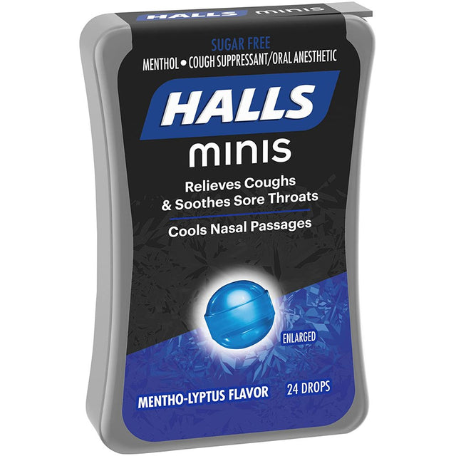 Halls Minis Mentho-Lyptus Flavor Sugar Free Cough Drops, 24 Mini Throat Lozenges per Pack (48 Total Pieces) 2 Pack Double up and Save