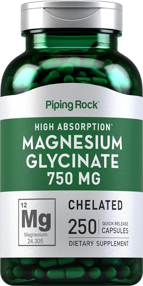 Magnesium Glycinate 665 Mg | 250 Capsules | Buffered Formula | by Piping Rock