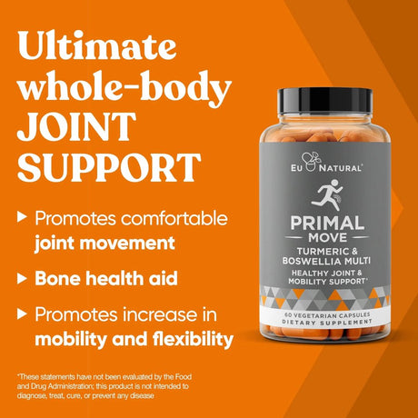 Primal Joint & Mobility Support - Advanced Joint Support Supplement for Women and Men - Turmeric, Boswellia, Ginger and Boron for Whole-Body Flexibility, Joint Health & Comfort - 60 Veg Soft Capsules