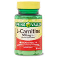 Spring Valley L Carnitine Amino Acid Supplement, 500 Mg, Unflavored, 30 Count