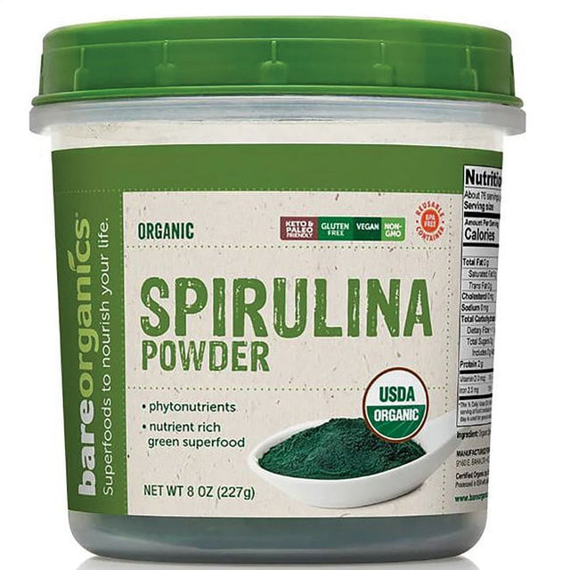 Bareorganics Organic Spirulina Powder 8 Oz Pwdr