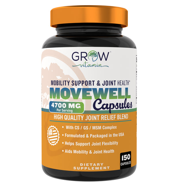 Movewell Chondro Relief Joint Support Supplement, with Chondroitin Sulfate Complex, Glucosamine and MSM | Relief from Sore Knee, Hip, Finger, Wrist, Elbow, Shoulder, Back Pain | Non-Gmo Formula