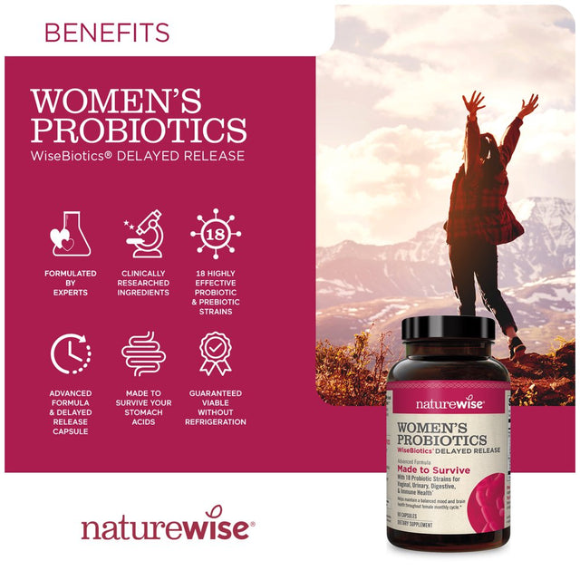 Naturewise Probiotics for Women Time-Release Supplement Comparable to 90 Billion CFU Cranberry & D Mannose for Vaginal, Urinary, Digestive & Immune Health 60 Capsules