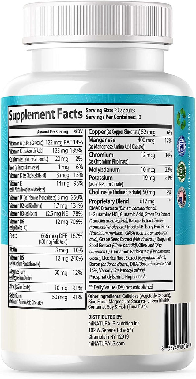 Brain Memory Supplement | Advanced Formula for Seniors | Caffein Free Pills | Capsules with Vitamins and Bacopa Monnieri for Cognitive Mind Health by Minaturals