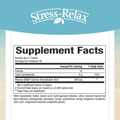 Stress-Relax Chewable Pharma GABA 100 Mg by Natural Factors, Non-Drowsy Stress Support for Relaxation and Mental Focus, Tropical Fruit Flavor, 60 Tablets