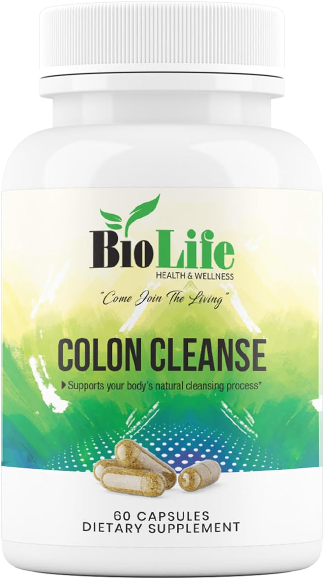 Biolife Colon Cleanse & Detox for Weight Depletion with Psyllium Husk, Gut Health Probiotics & Constipation, Bloating Relief, Body Gut Cleanse Detox for Women, Non GMO (60 Vegan Capsules)