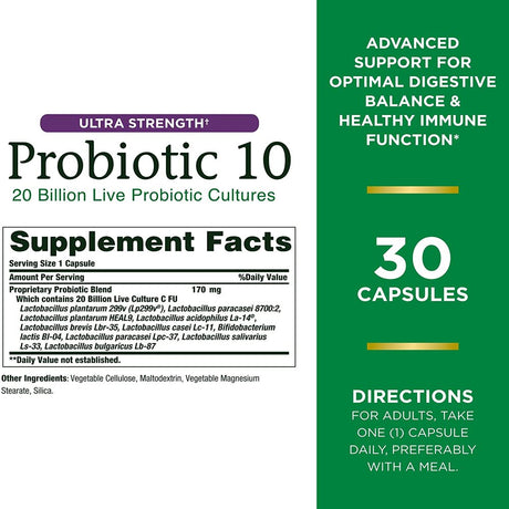 Nature'S Bounty Ultra Strength Probiotic 10 Capsules for Digestive Health, 30 Count - Pack of 2